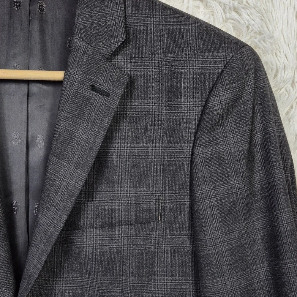 John Varvatos USA Mens Grey Glen Plaid 100% Wool‎ Blazer Sport Coat 36R